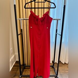 Red camisole midi dress